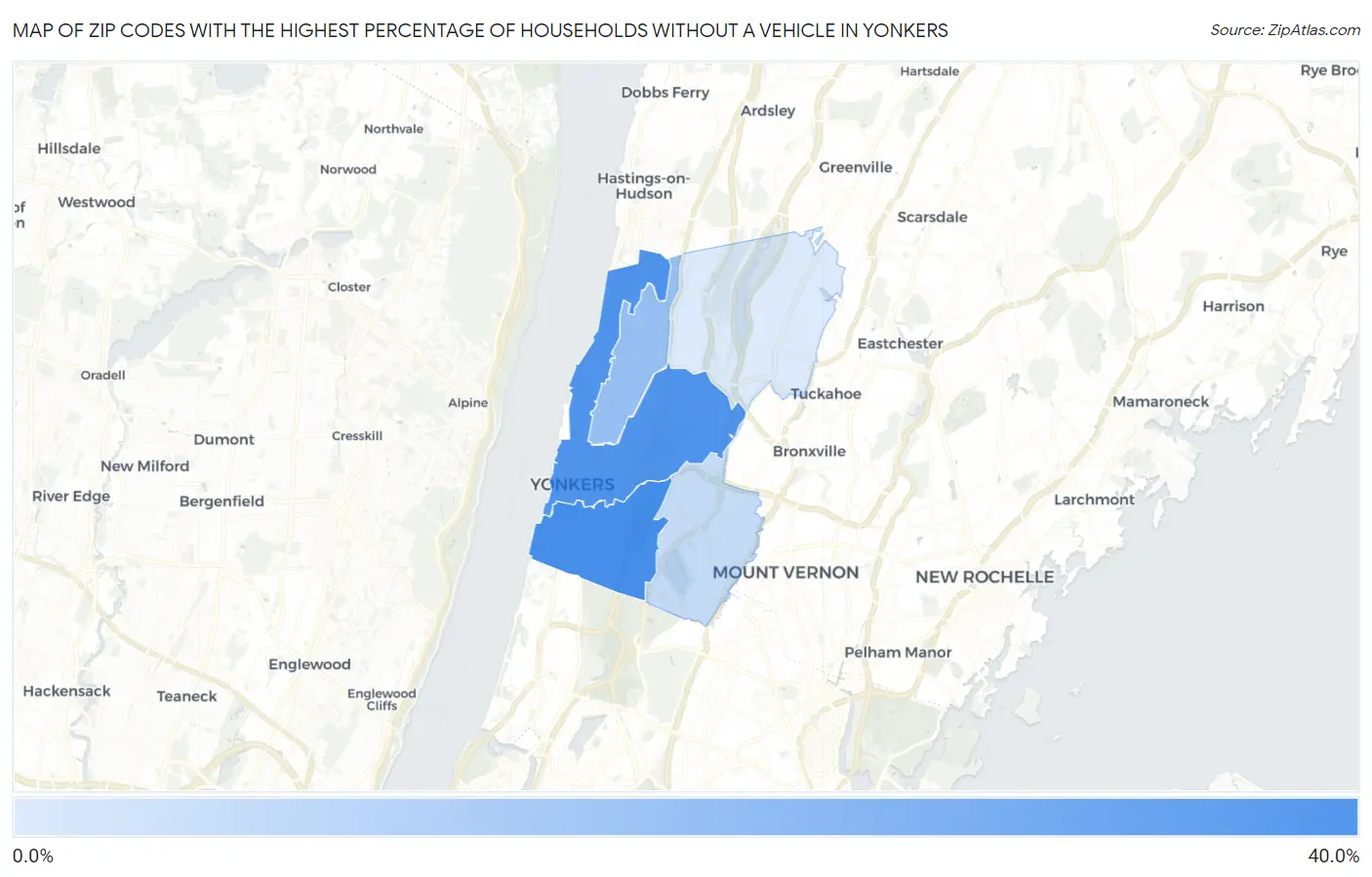 Zip Codes with the Highest Percentage of Households Without a Vehicle in Yonkers Map