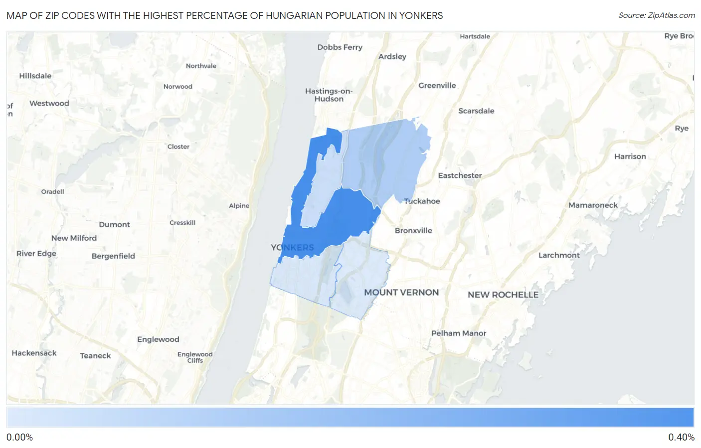 Zip Codes with the Highest Percentage of Hungarian Population in Yonkers Map