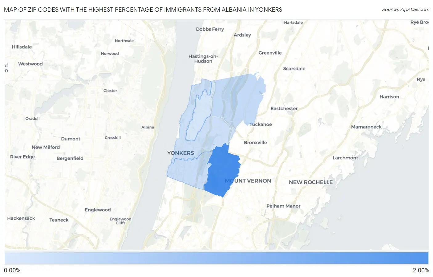 Zip Codes with the Highest Percentage of Immigrants from Albania in Yonkers Map