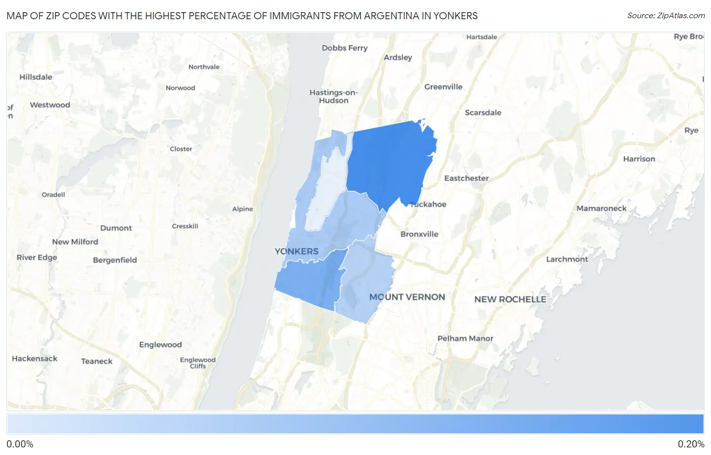 Zip Codes with the Highest Percentage of Immigrants from Argentina in Yonkers Map