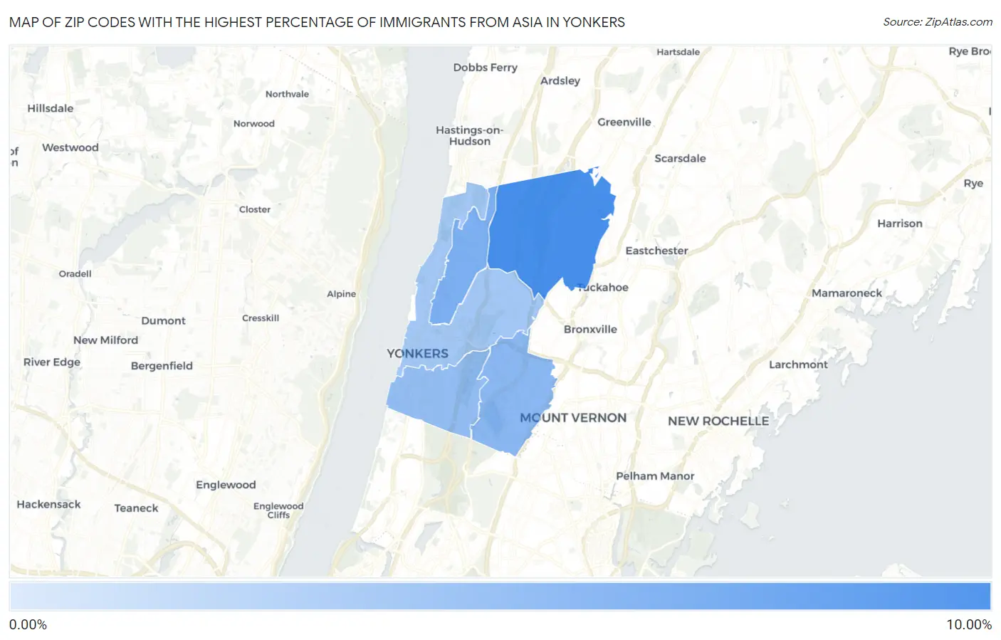 Zip Codes with the Highest Percentage of Immigrants from Asia in Yonkers Map