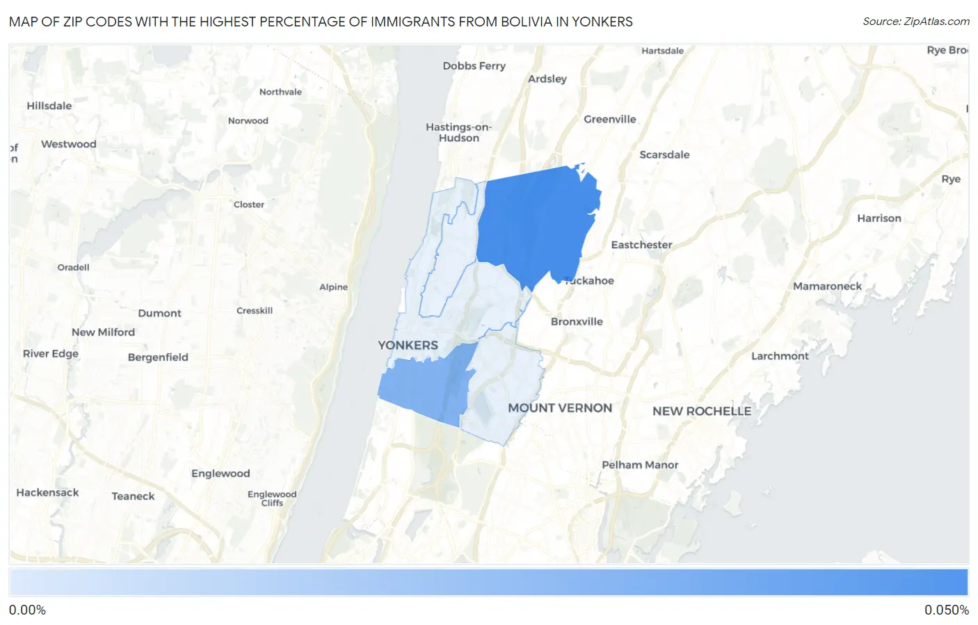 Zip Codes with the Highest Percentage of Immigrants from Bolivia in Yonkers Map