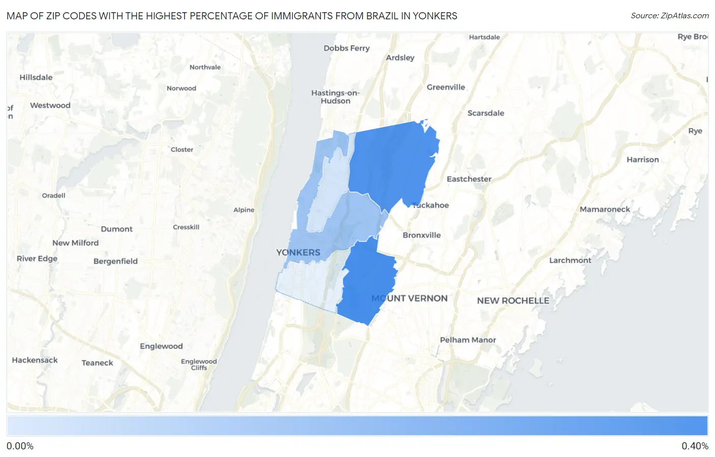 Zip Codes with the Highest Percentage of Immigrants from Brazil in Yonkers Map