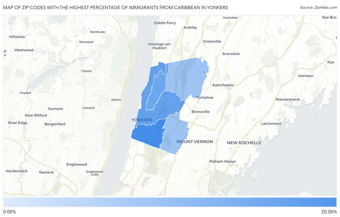 Zip Codes with the Highest Percentage of Immigrants from Caribbean in Yonkers Map