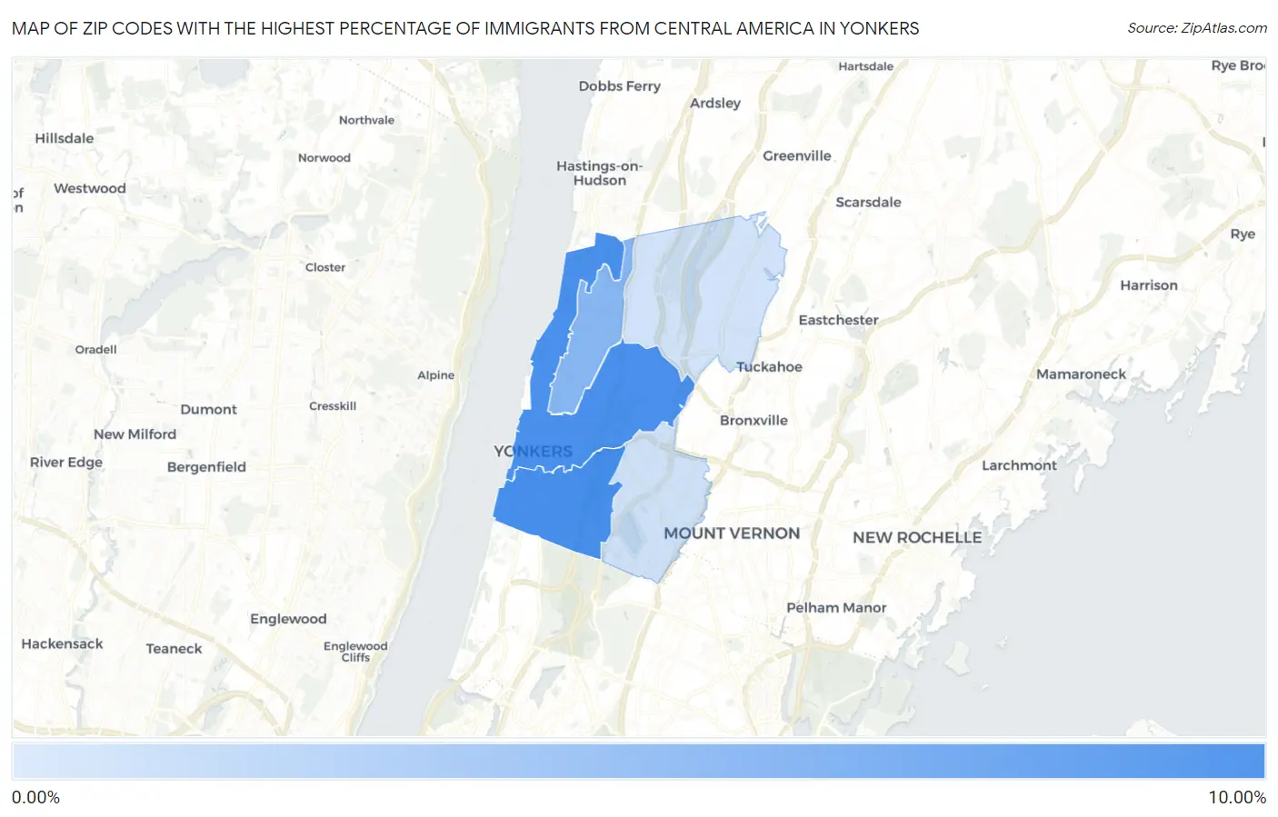 Zip Codes with the Highest Percentage of Immigrants from Central America in Yonkers Map