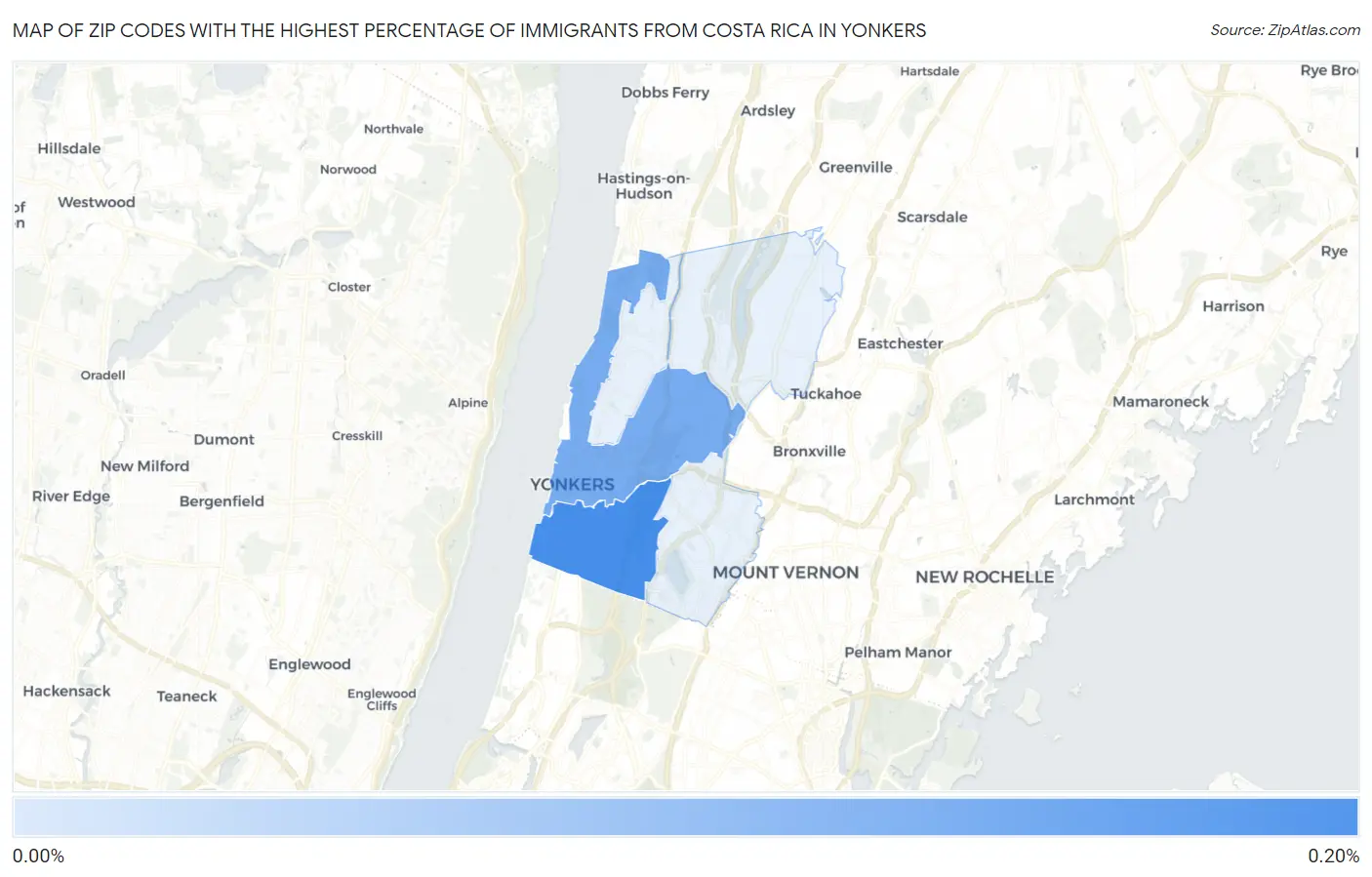 Zip Codes with the Highest Percentage of Immigrants from Costa Rica in Yonkers Map
