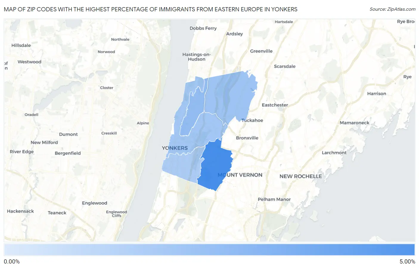 Zip Codes with the Highest Percentage of Immigrants from Eastern Europe in Yonkers Map