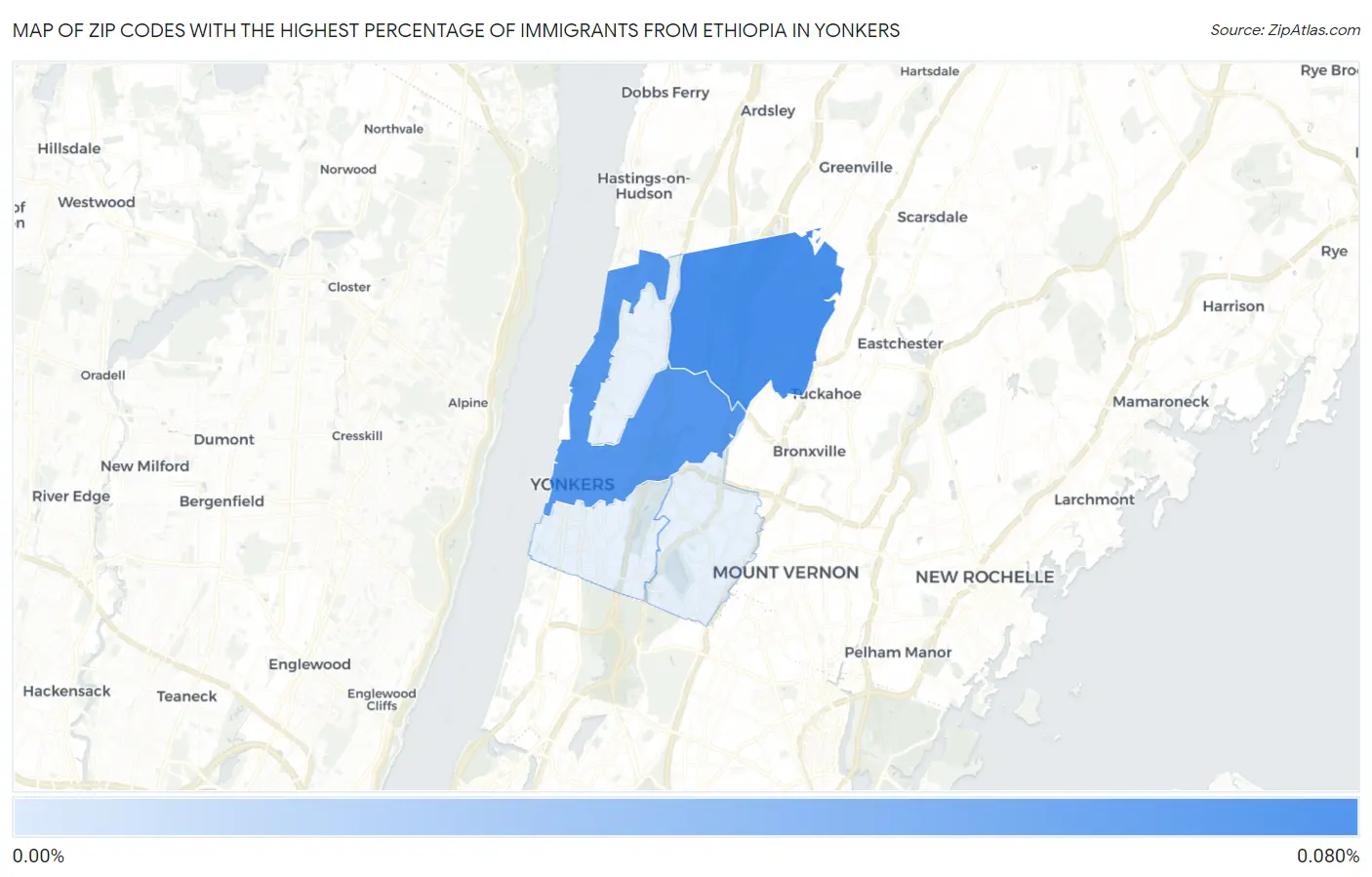 Zip Codes with the Highest Percentage of Immigrants from Ethiopia in Yonkers Map