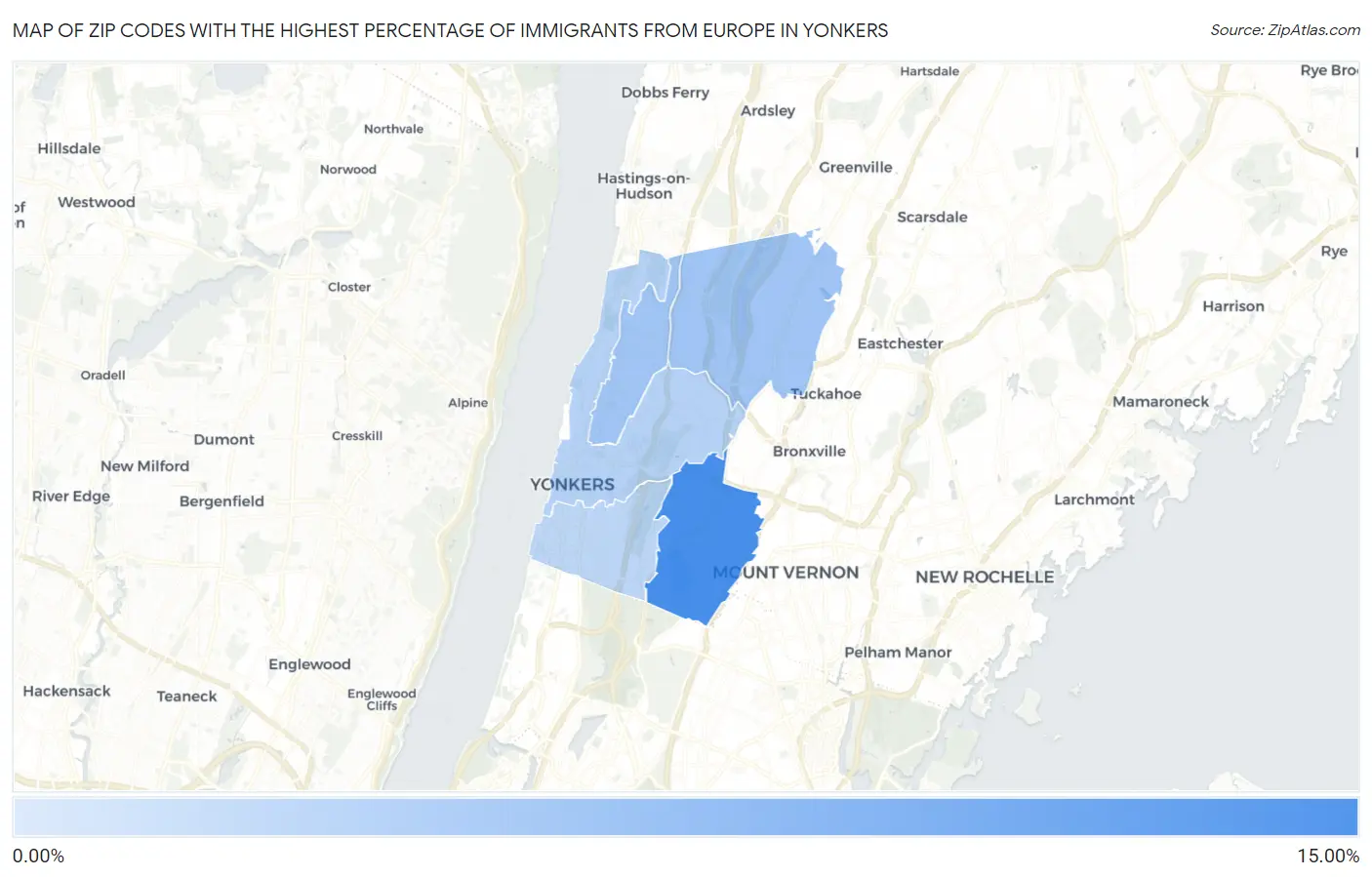 Zip Codes with the Highest Percentage of Immigrants from Europe in Yonkers Map
