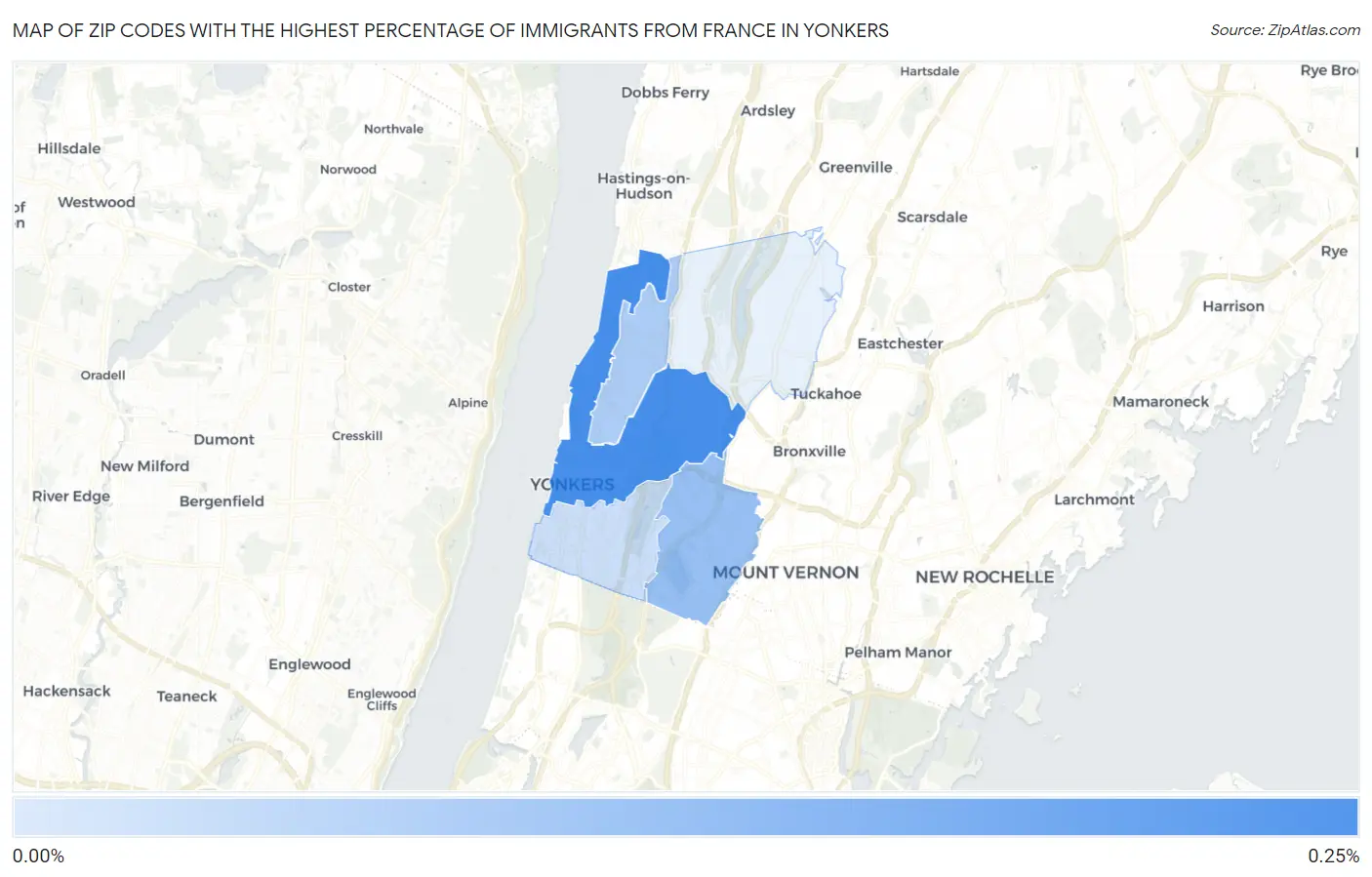 Zip Codes with the Highest Percentage of Immigrants from France in Yonkers Map