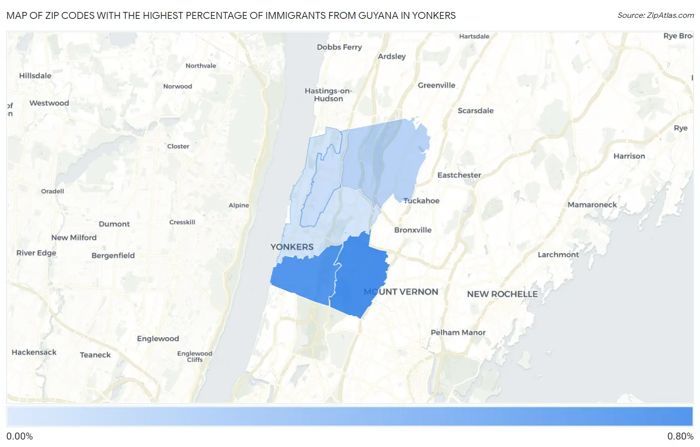 Zip Codes with the Highest Percentage of Immigrants from Guyana in Yonkers Map