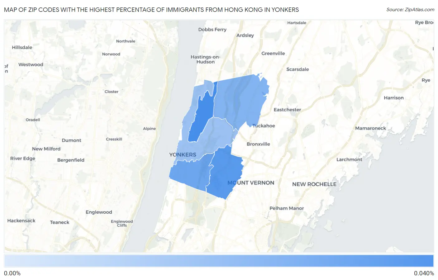 Zip Codes with the Highest Percentage of Immigrants from Hong Kong in Yonkers Map