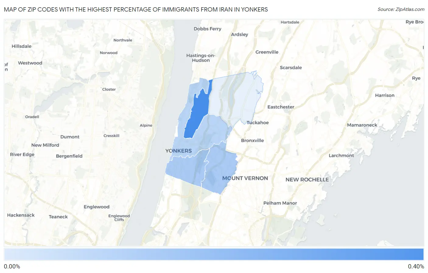 Zip Codes with the Highest Percentage of Immigrants from Iran in Yonkers Map