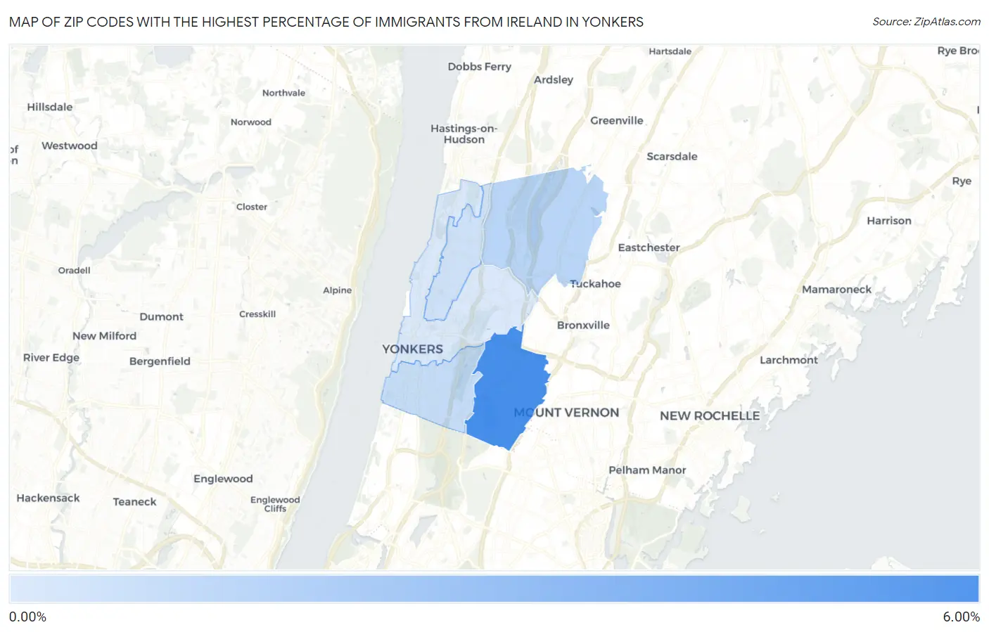 Zip Codes with the Highest Percentage of Immigrants from Ireland in Yonkers Map