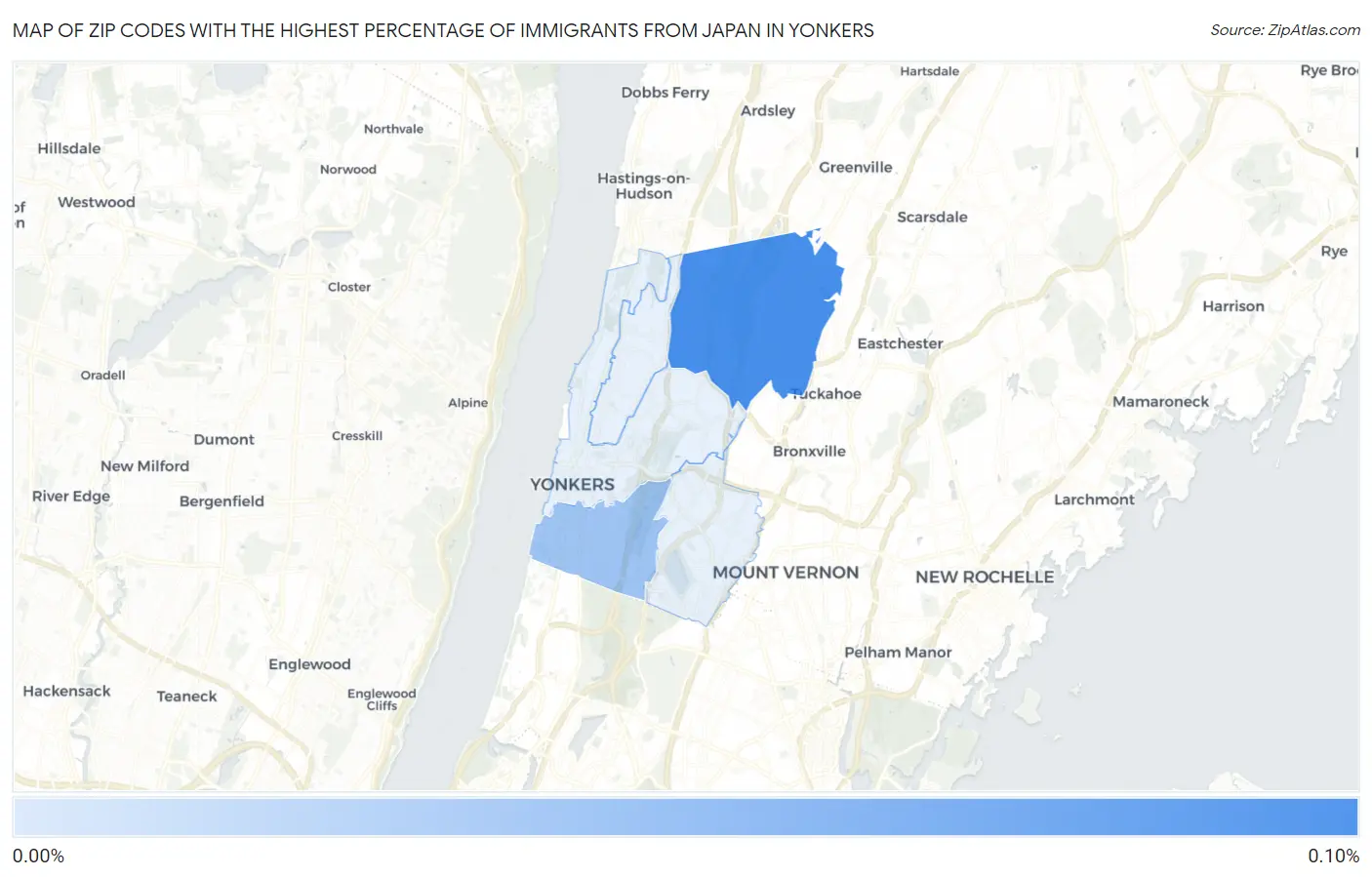 Zip Codes with the Highest Percentage of Immigrants from Japan in Yonkers Map