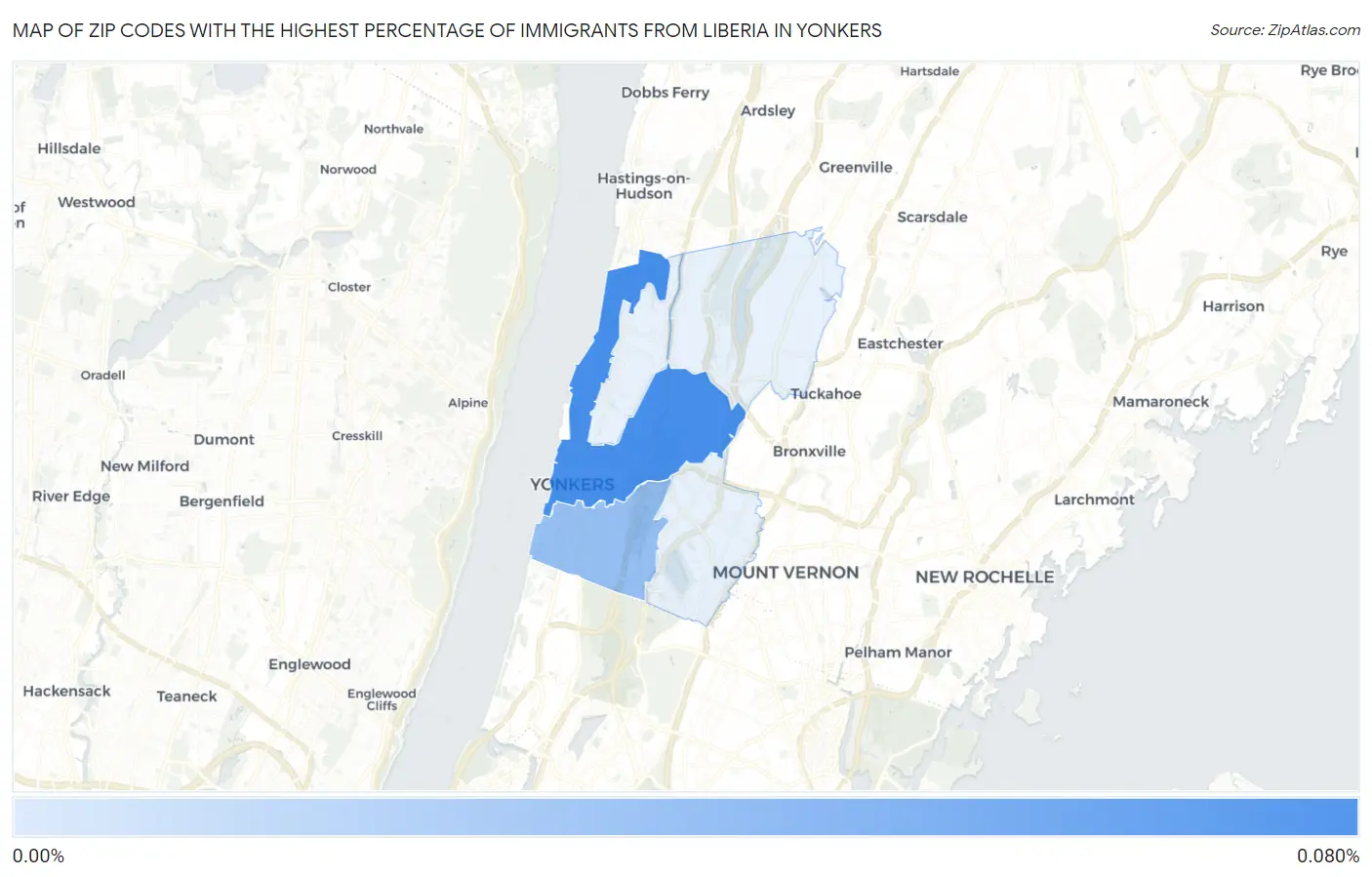 Zip Codes with the Highest Percentage of Immigrants from Liberia in Yonkers Map