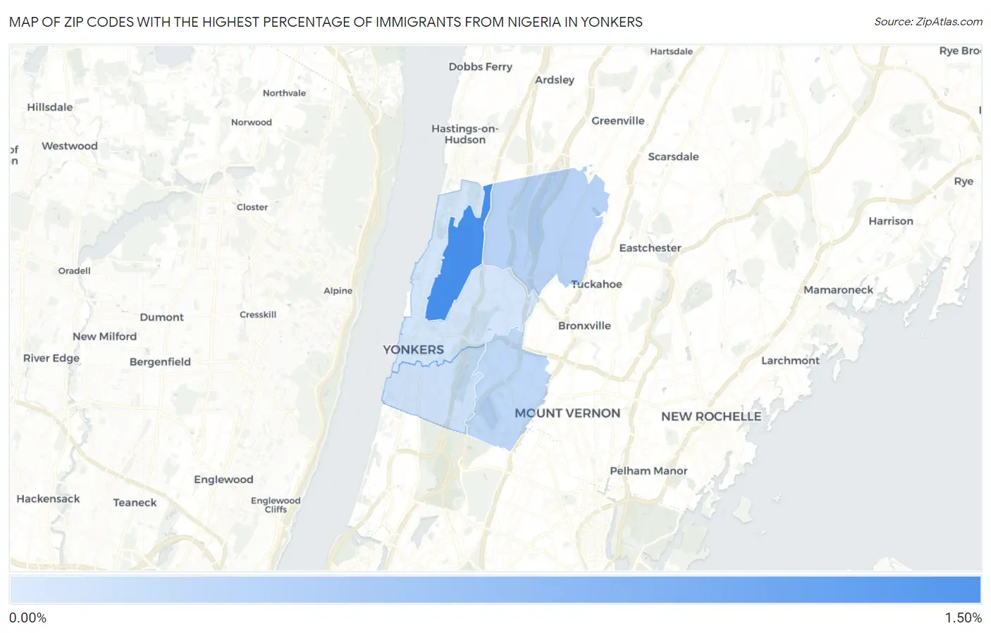 Zip Codes with the Highest Percentage of Immigrants from Nigeria in Yonkers Map