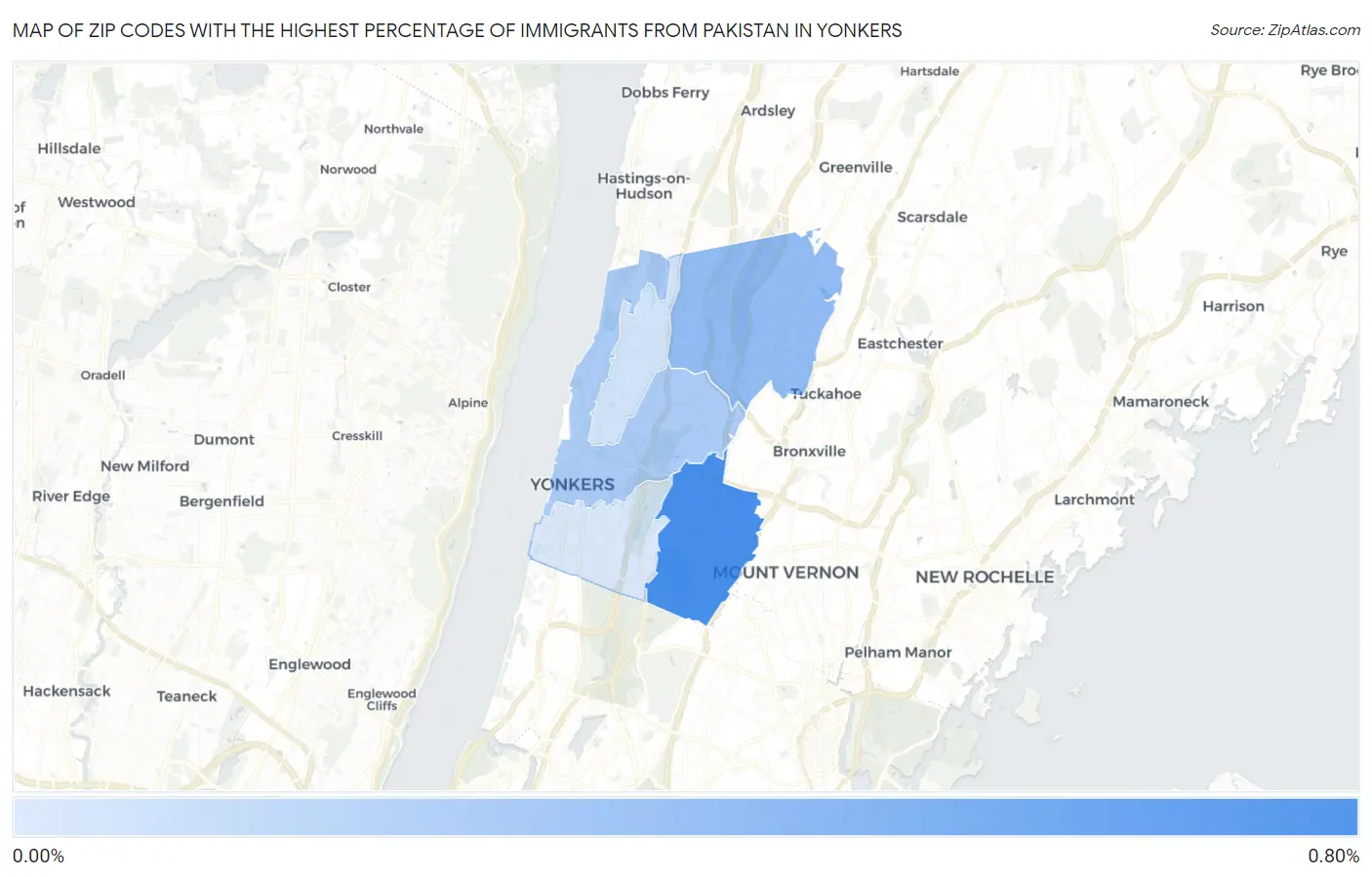 Zip Codes with the Highest Percentage of Immigrants from Pakistan in Yonkers Map