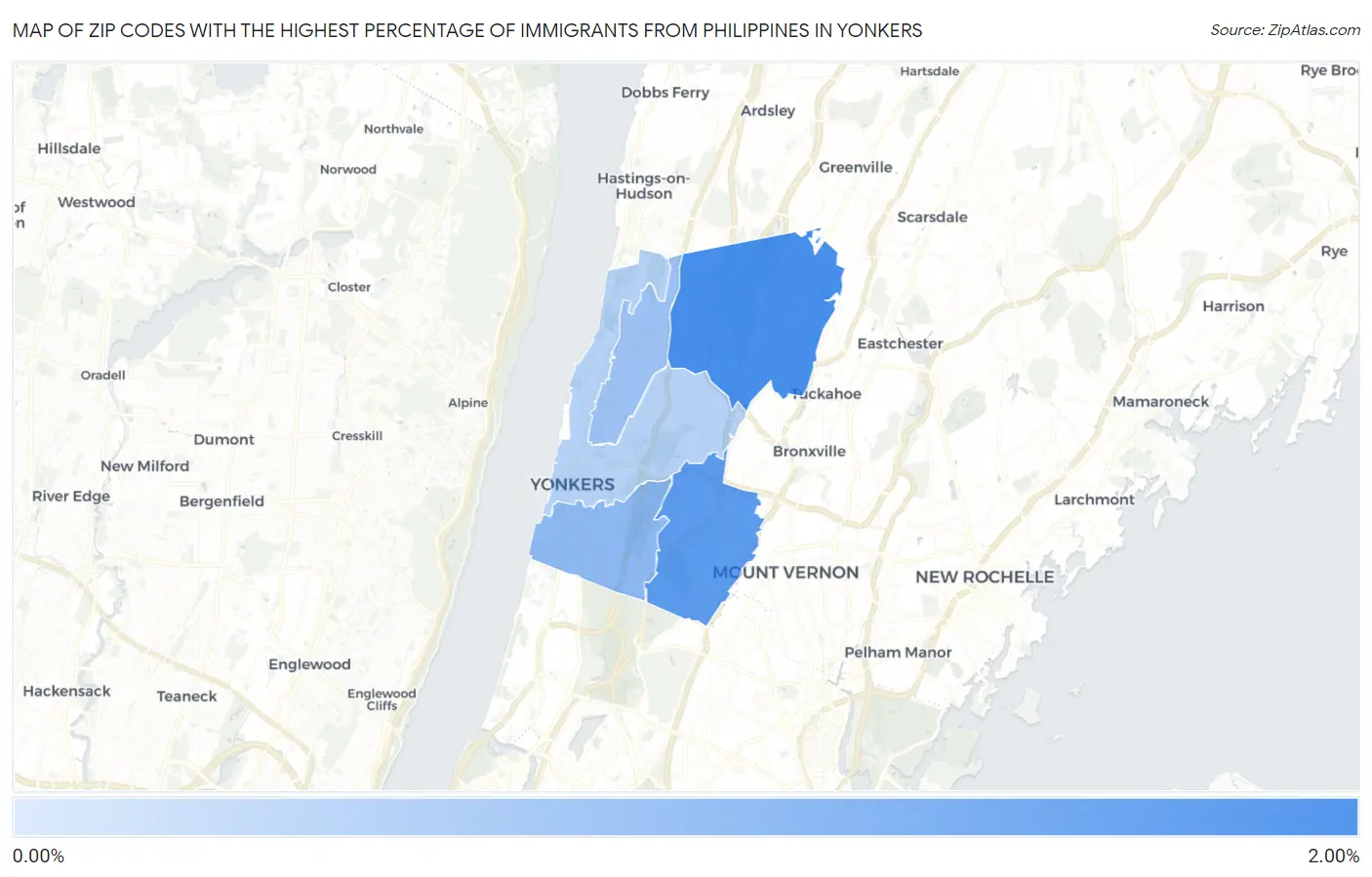 Zip Codes with the Highest Percentage of Immigrants from Philippines in Yonkers Map