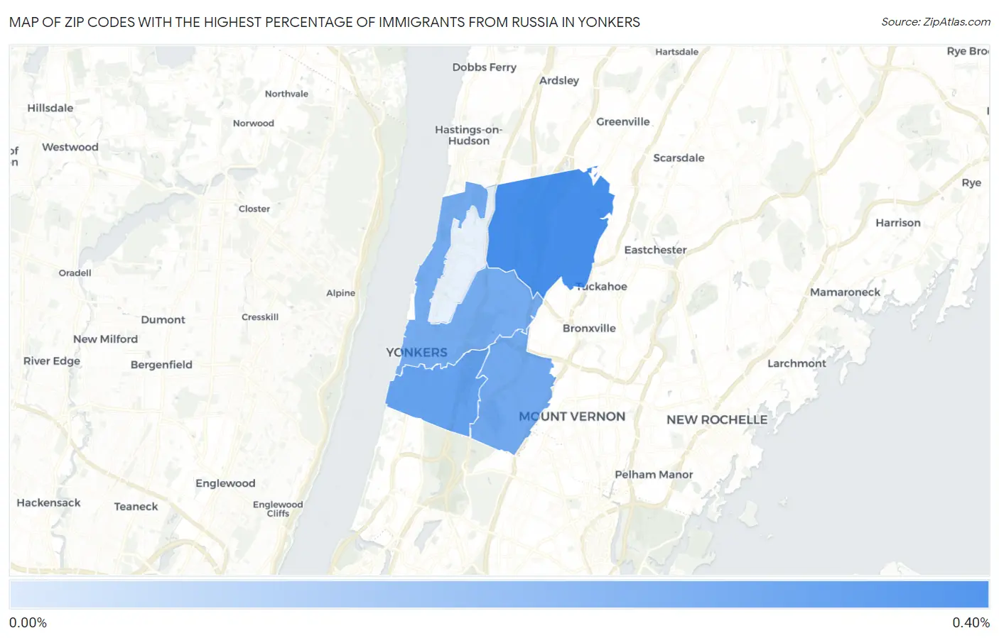Zip Codes with the Highest Percentage of Immigrants from Russia in Yonkers Map