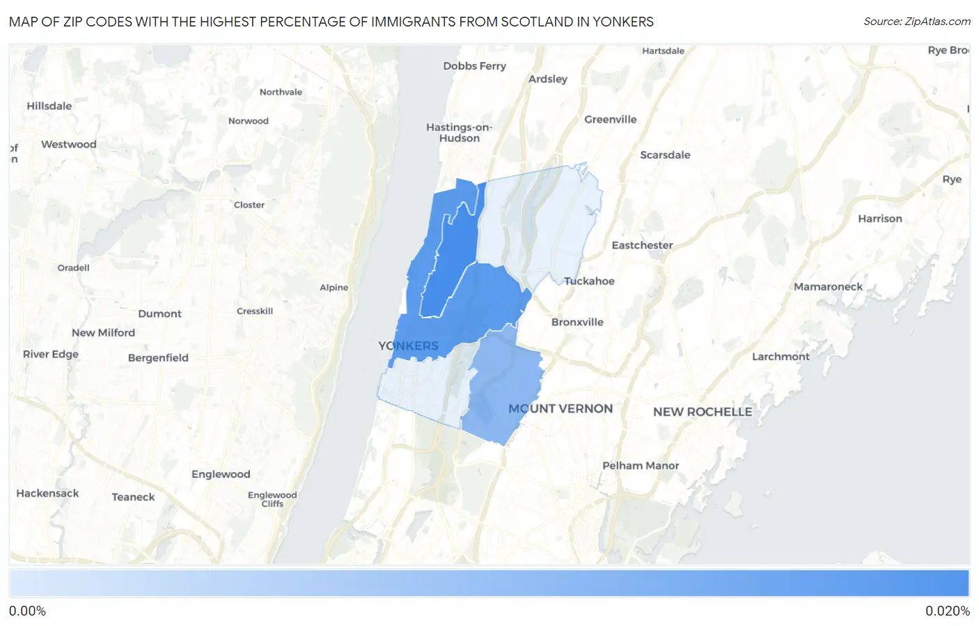 Zip Codes with the Highest Percentage of Immigrants from Scotland in Yonkers Map