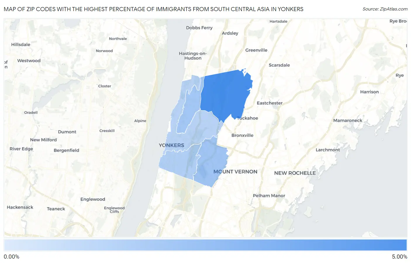 Zip Codes with the Highest Percentage of Immigrants from South Central Asia in Yonkers Map