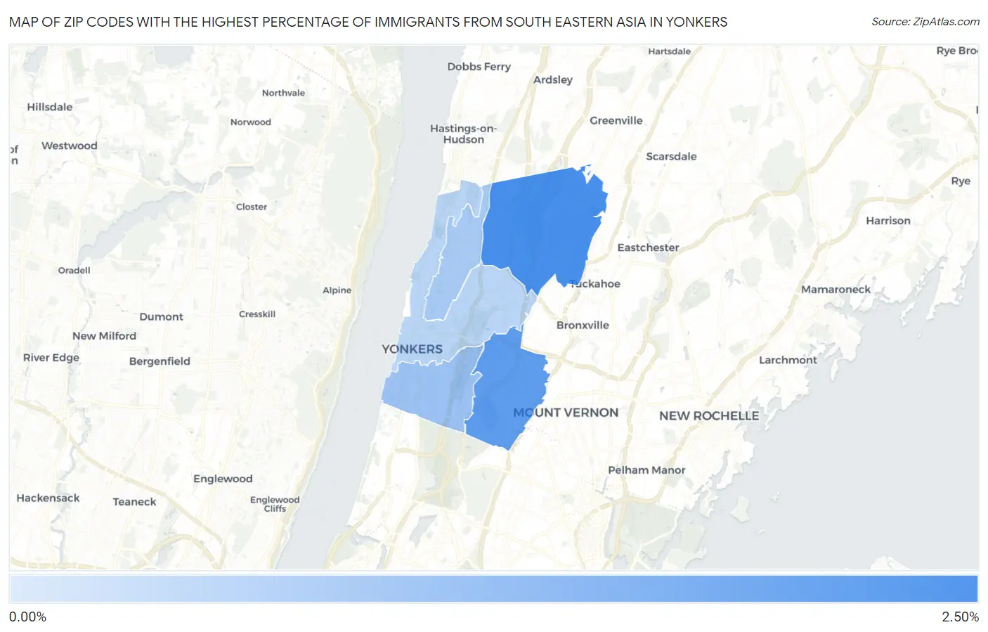 Zip Codes with the Highest Percentage of Immigrants from South Eastern Asia in Yonkers Map