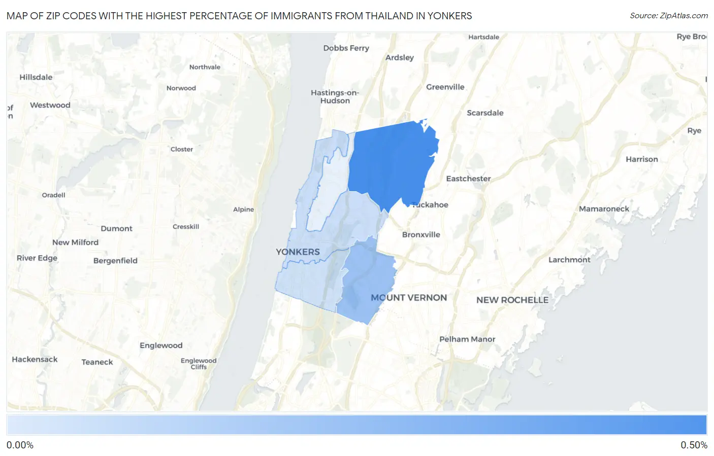 Zip Codes with the Highest Percentage of Immigrants from Thailand in Yonkers Map