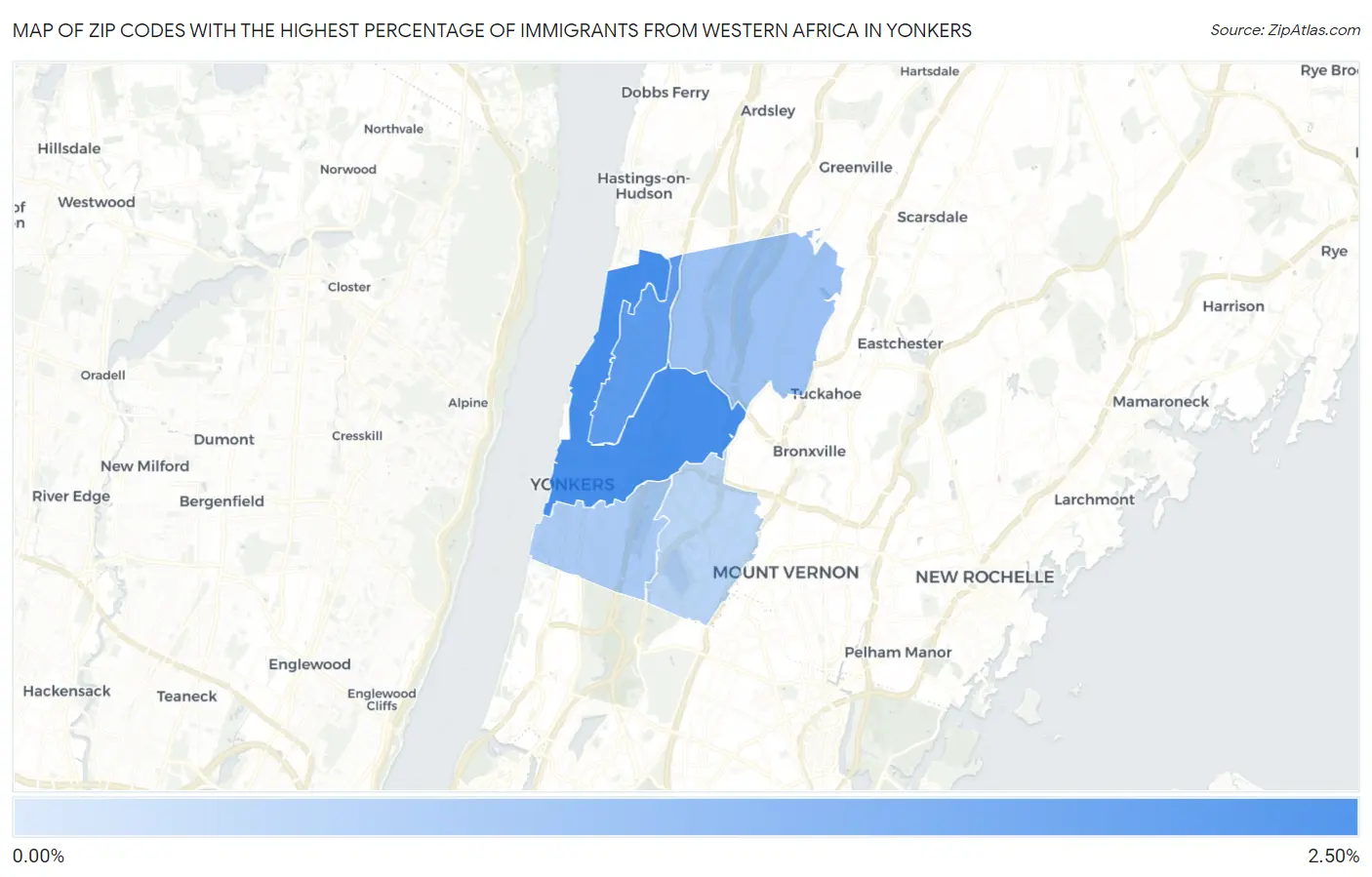 Zip Codes with the Highest Percentage of Immigrants from Western Africa in Yonkers Map