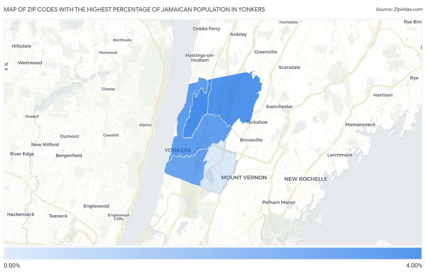 Zip Codes with the Highest Percentage of Jamaican Population in Yonkers Map