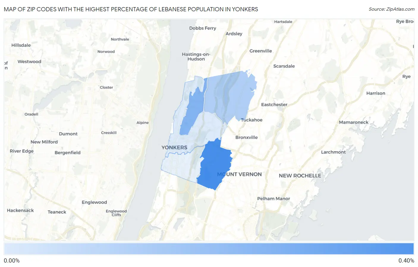 Zip Codes with the Highest Percentage of Lebanese Population in Yonkers Map