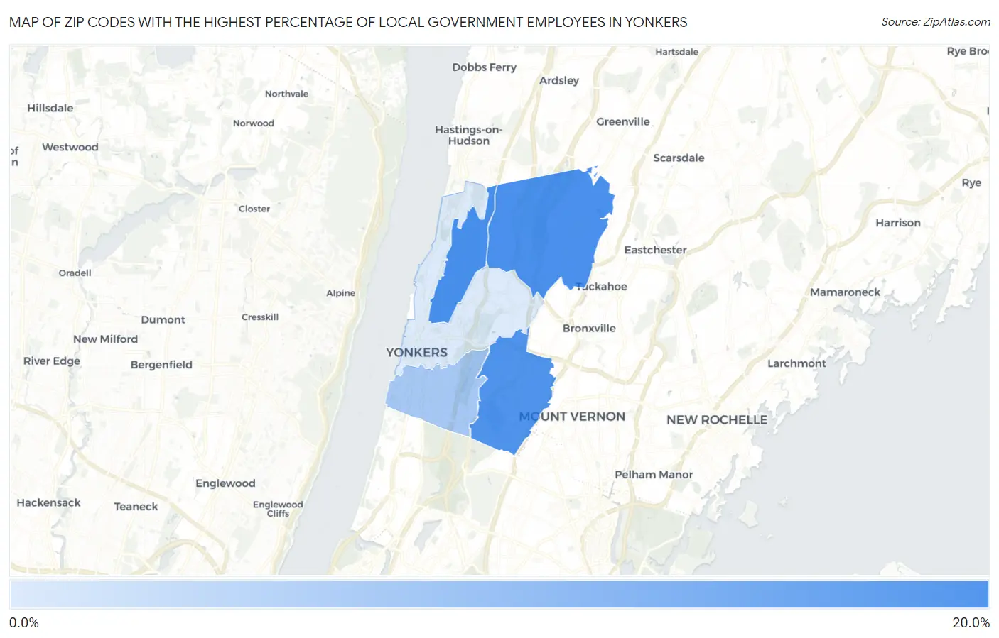 Zip Codes with the Highest Percentage of Local Government Employees in Yonkers Map