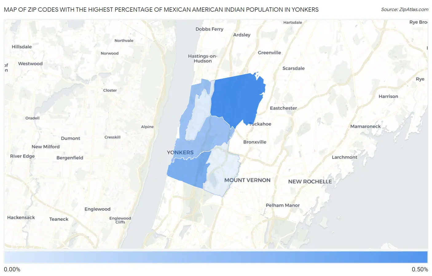 Zip Codes with the Highest Percentage of Mexican American Indian Population in Yonkers Map
