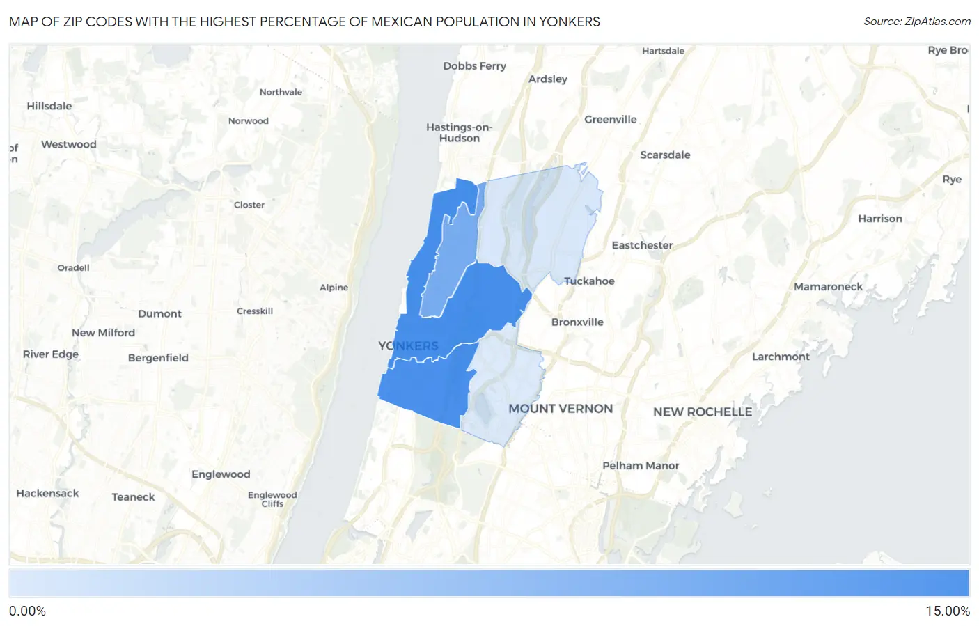 Zip Codes with the Highest Percentage of Mexican Population in Yonkers Map