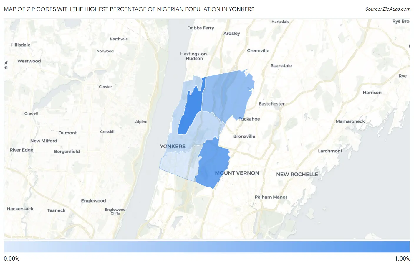 Zip Codes with the Highest Percentage of Nigerian Population in Yonkers Map