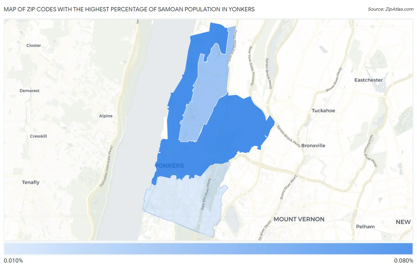 Zip Codes with the Highest Percentage of Samoan Population in Yonkers Map