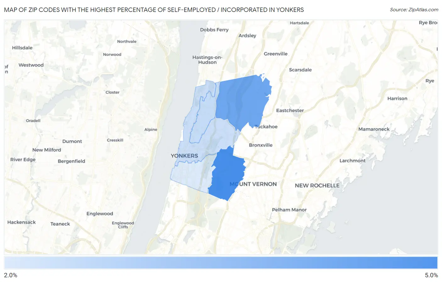 Zip Codes with the Highest Percentage of Self-Employed / Incorporated in Yonkers Map