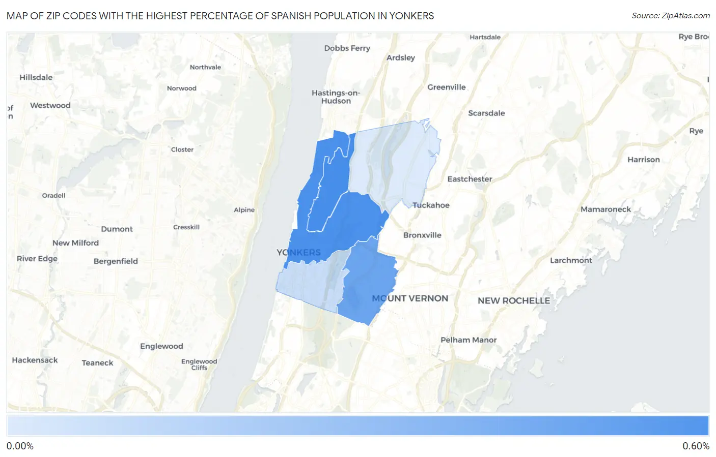 Zip Codes with the Highest Percentage of Spanish Population in Yonkers Map