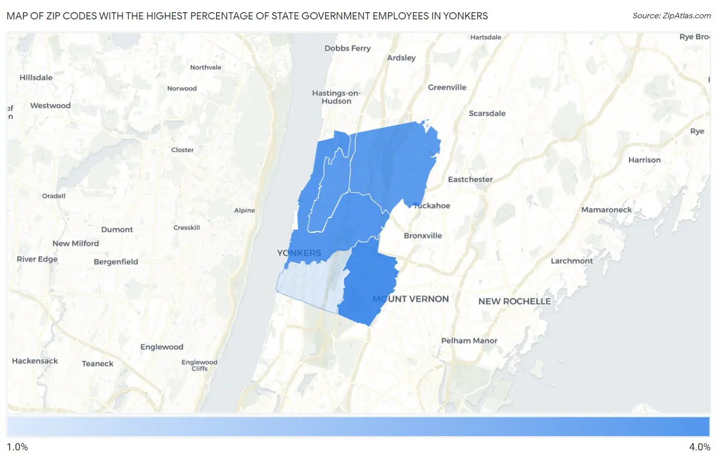 Zip Codes with the Highest Percentage of State Government Employees in Yonkers Map