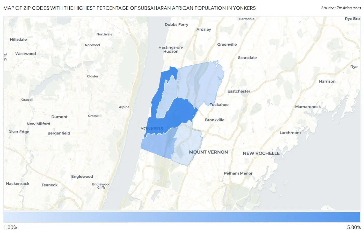Zip Codes with the Highest Percentage of Subsaharan African Population in Yonkers Map