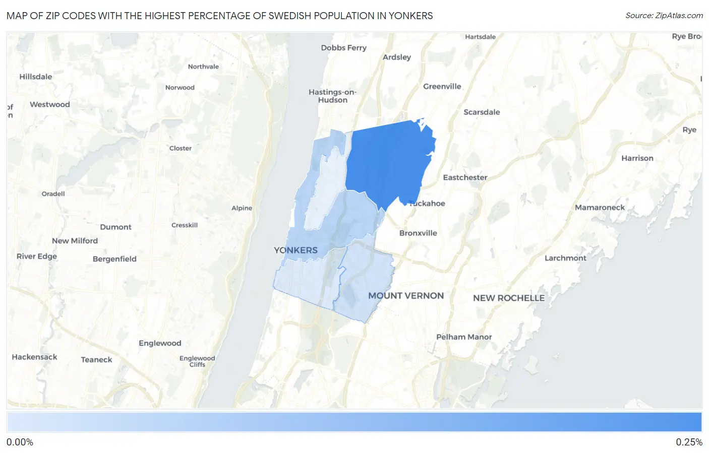 Zip Codes with the Highest Percentage of Swedish Population in Yonkers Map