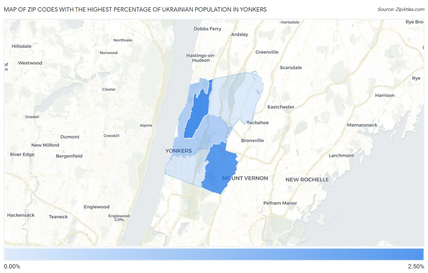 Zip Codes with the Highest Percentage of Ukrainian Population in Yonkers Map