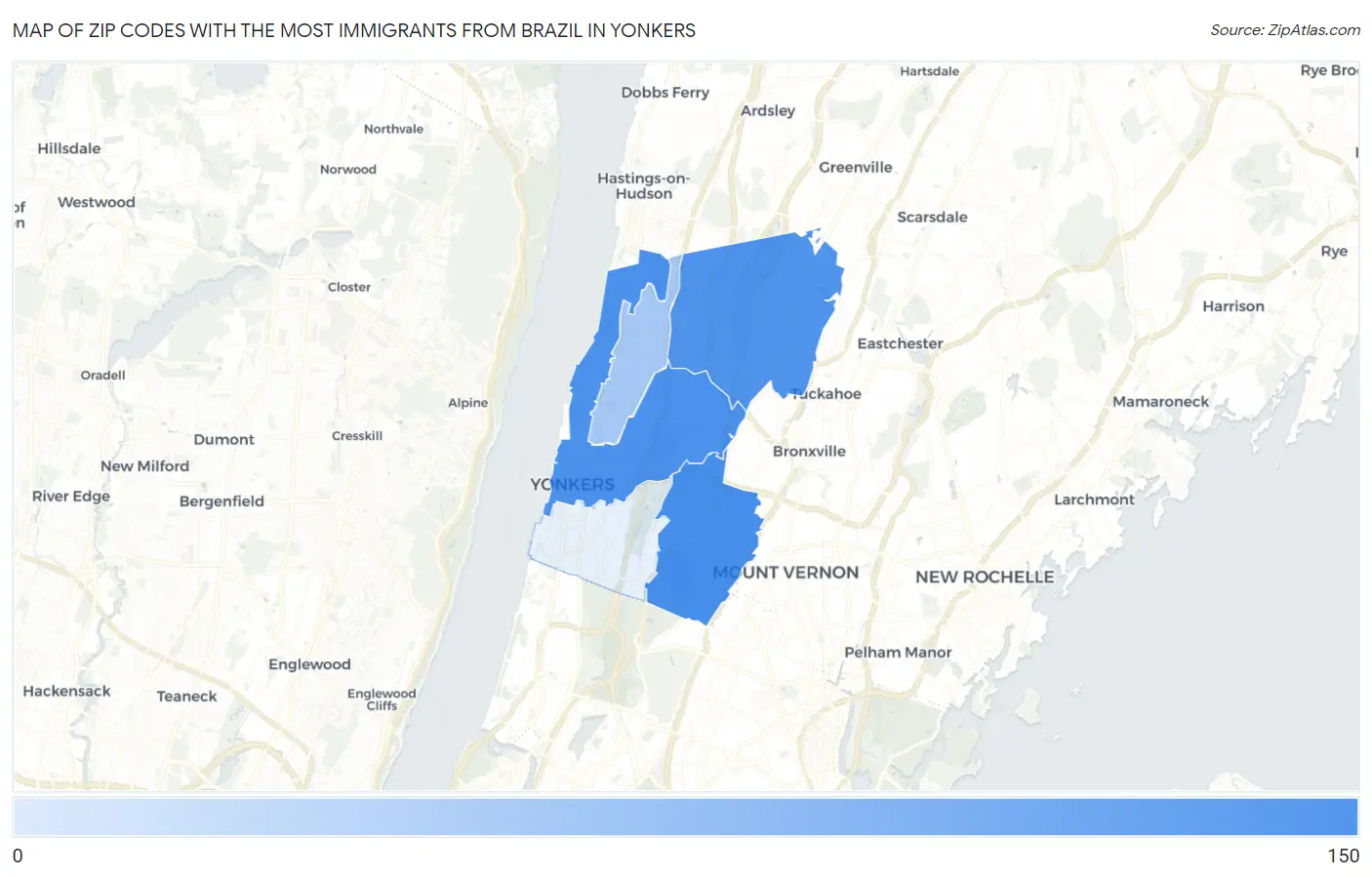 Zip Codes with the Most Immigrants from Brazil in Yonkers Map