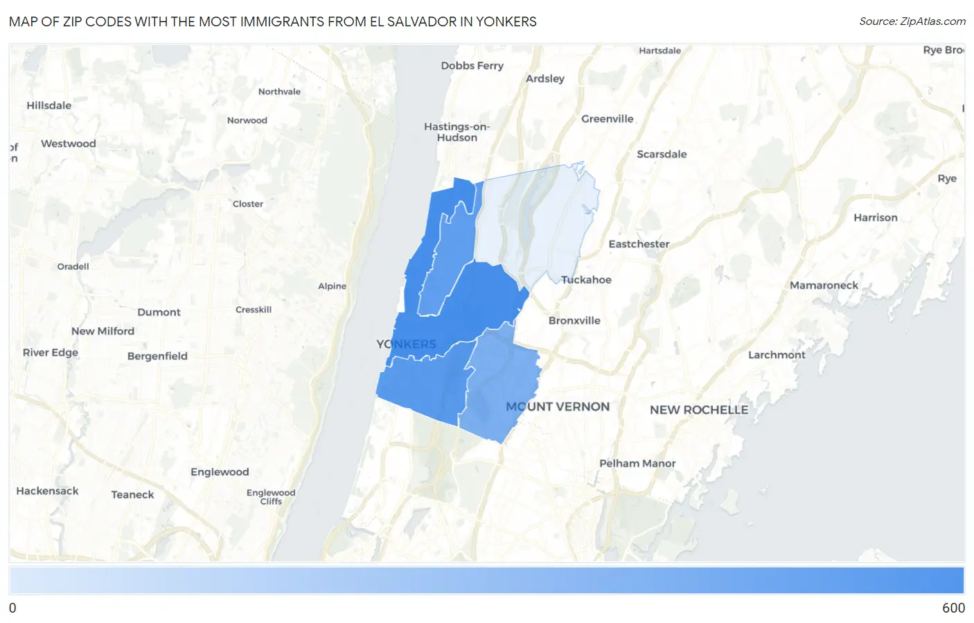 Zip Codes with the Most Immigrants from El Salvador in Yonkers Map