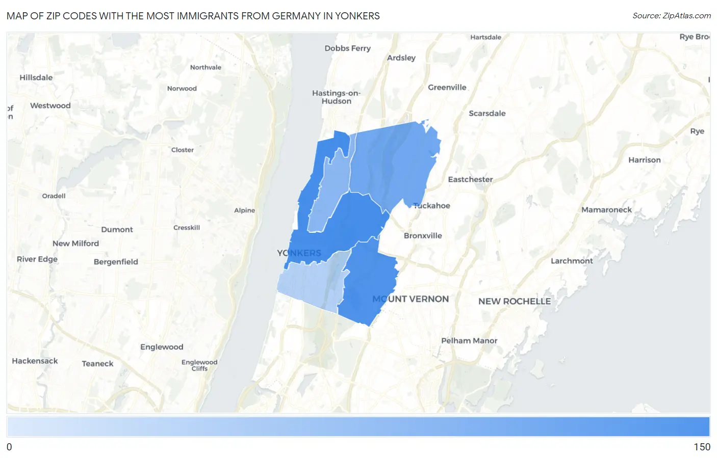 Zip Codes with the Most Immigrants from Germany in Yonkers Map