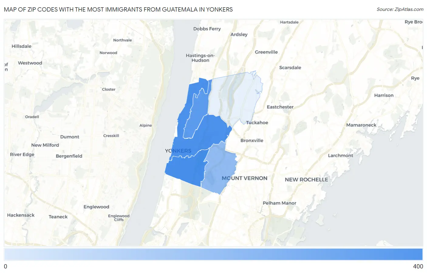 Zip Codes with the Most Immigrants from Guatemala in Yonkers Map