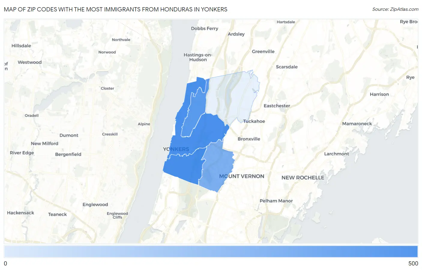 Zip Codes with the Most Immigrants from Honduras in Yonkers Map