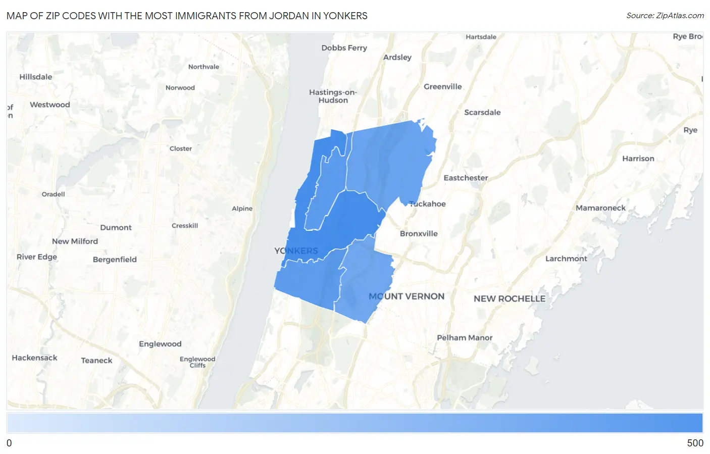 Zip Codes with the Most Immigrants from Jordan in Yonkers Map