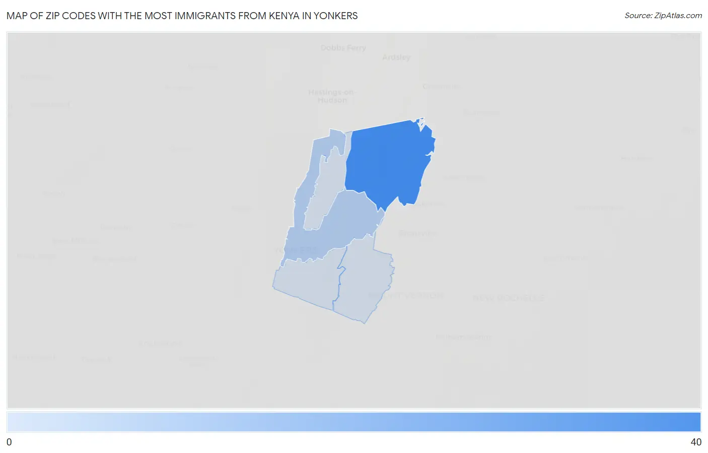 Zip Codes with the Most Immigrants from Kenya in Yonkers Map