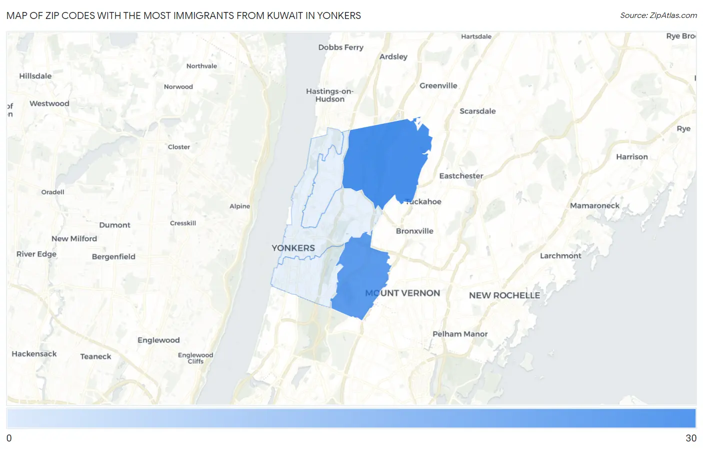 Zip Codes with the Most Immigrants from Kuwait in Yonkers Map